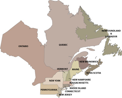 Map of northeastern North America.